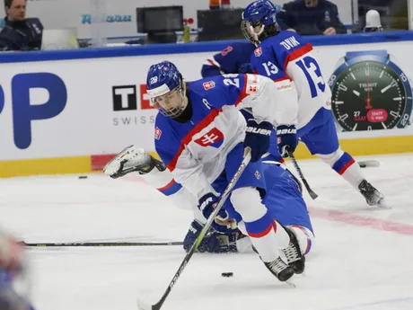 Tobias Pitka v semifinálovom zápase Slovensko - USA na MS v hokeji hráčov do 18 rokov.