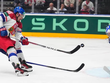 Daniel Voženílek v zápase Česko - Fínsko na MS v hokeji 2024.