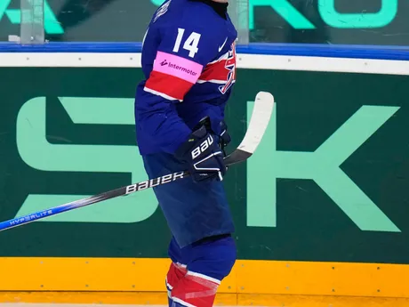 Liam Kirk počas zápasu Veľká Británia - Dánsko na MS v hokeji 2024. 