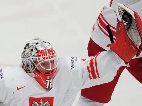 David Zabolotny v zápase Nemecko - Poľsko na MS v hokeji 2024. 