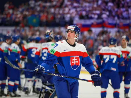 Šimon Nemec počas zápasu Slovensko - Kazachstan na MS v hokeji 2024