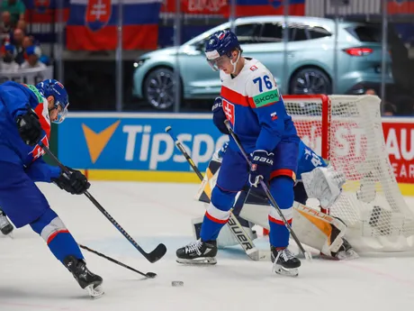 Martin Pospíšil v zápase Slovensko - Kazachstan v skupine B na MS v hokeji 2024.