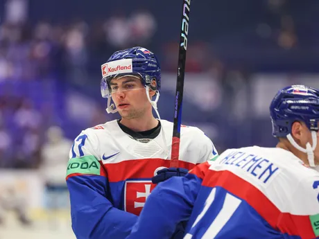 Šimon Nemec a Miloš Kelemen pred zápasom Slovensko - USA v skupine B na MS v hokeji 2024.