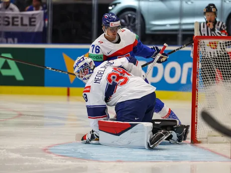 Martin Pospíšil v zápase Slovensko - USA v skupine B na MS v hokeji 2024.
