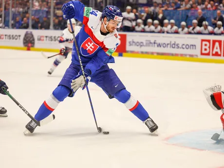 Peter Cehlárik v zápase Slovensko - USA v skupine B na MS v hokeji 2024.