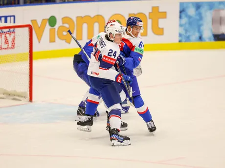 Patrik Koch v zápase Slovensko - USA v skupine B na MS v hokeji 2024.