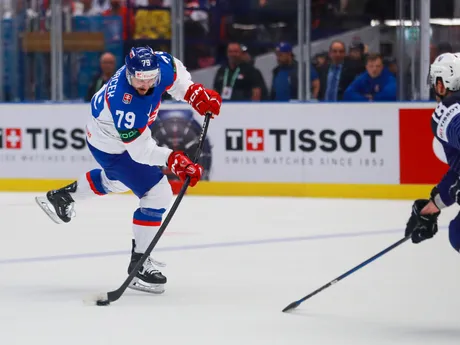 Libor Hudáček v zápase Slovensko - Francúzsko v skupine B na MS v hokeji 2024.