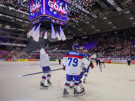 Libor Hudáček v zápase Slovensko - Francúzsko v skupine B na MS v hokeji 2024.