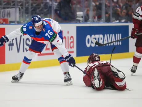 Martin Pospíšil v zápase Slovensko - Lotyšsko v skupine B na MS v hokeji 2024.