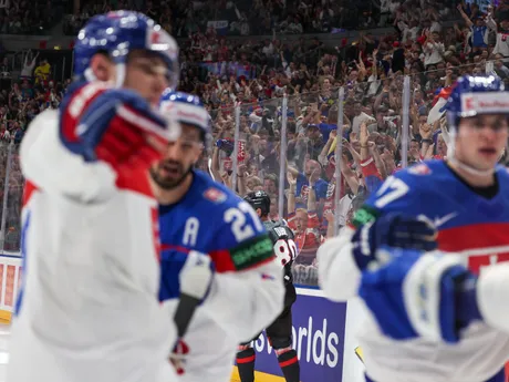 Marek Hrivík v zápase Slovensko - Kanada vo štvrťfinále MS v hokeji 2024