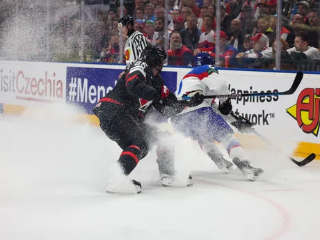 Momentka zo zápasu Slovensko - Kanada vo štvrťfinále MS v hokeji 2024