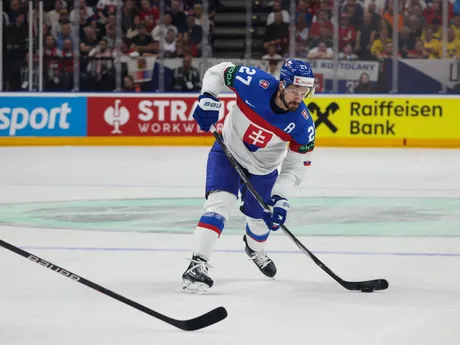 Marek Hrivík v zápase Slovensko - Kanada vo štvrťfinále MS v hokeji 2024