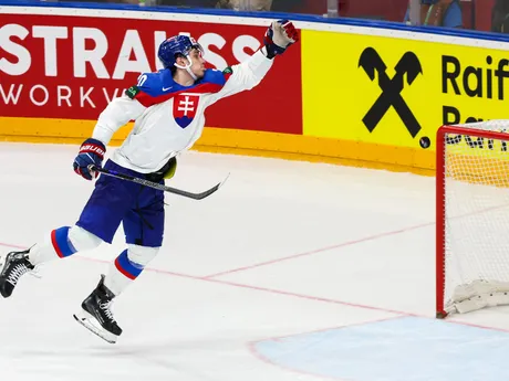 Juraj Slafkovský v zápase Slovensko - Kanada vo štvrťfinále MS v hokeji 2024.