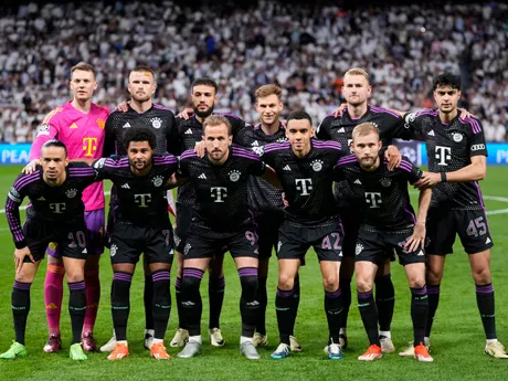 Tímová fotografia hostí počas odvety semifinále Ligy majstrov Real Madrid - Bayern Mníchov.