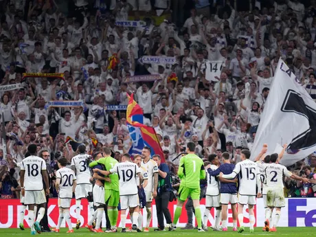 Radosť hráčov Realu Madrid po postupe do finále v odvete semifinále Ligy majstrov Real Madrid - Bayern Mníchov. 