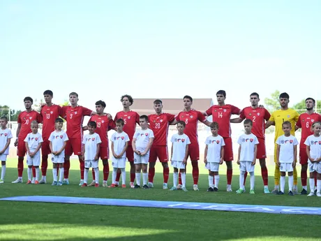 Základná jedenástka Moldavska pred prípravným futbalovým zápasom Slovensko 21 - Moldavsko 21.