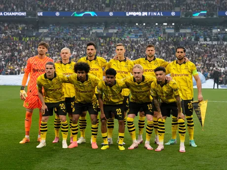 Futbalisti Borussie Dortmund pred zápasom proti Realu Madrid vo finále Ligy majstrov.