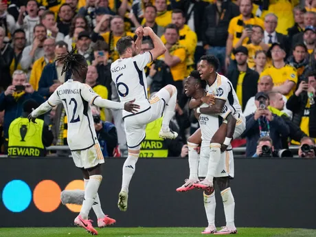 Vinícius Júnior sa teší po strelenom góle v zápase Borussia Dortmund - Real Madrid vo finále Ligy majstrov.