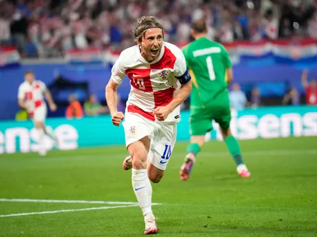 Luka Modrič oslavuje gól v zápase Chorvátsko - Taliansko na EURO 2024
