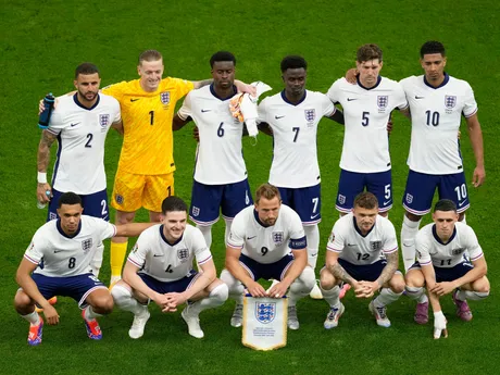 Futbalisti Anglicka v zápase Dánsko - Anglicko na EURO 2024.