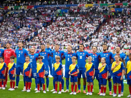 Nástup slovenských futbalistov pred zápasom Slovensko - Anglicko v osemfinále EURO 2024.
