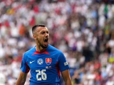 Ivan Schranz po strelení gólu v zápase Slovensko - Anglicko v osemfinále EURO 2024.