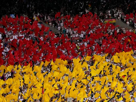 Fanúšikovia v zápase Nemecko - Maďarsko na EURO 2024. 