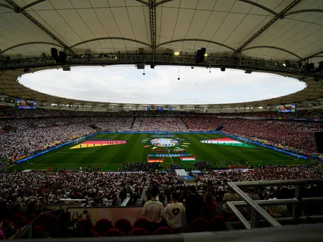 Štadión v Stuttgarte v zápase Nemecko - Maďarsko na EURO 2024. 