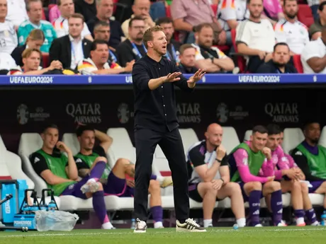 Germany coach Julian Nagelsmann instructs from the sideline during a Group A match between Germany and Hungary at the Euro 2024 soccer tournament in Stuttgart, Germany, Wednesday, June 19, 2024. (AP Photo/Darko Vojinovic)

- XEURO2024X