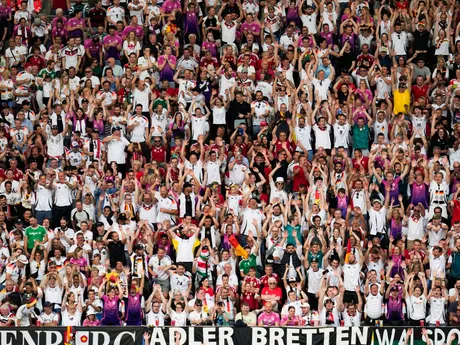 Germany fans cheer during a Group A match between Germany and Hungary at the Euro 2024 soccer tournament in Stuttgart, Germany, Wednesday, June 19, 2024. (AP Photo/Themba Hadebe)

- XEURO2024X
