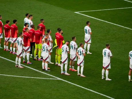 Hungary players react after a 2-0 loss to Germany in a Group A match at the Euro 2024 soccer tournament in Stuttgart, Germany, Wednesday, June 19, 2024. (AP Photo/Themba Hadebe)

- XEURO2024X
