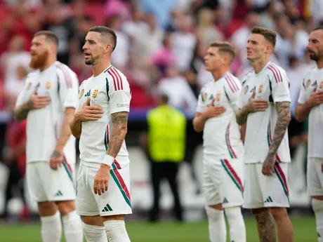 Hungary players stand on the pitch after a Group A match between Germany and Hungary at the Euro 2024 soccer tournament in Stuttgart, Germany, Wednesday, June 19, 2024. (AP Photo/Darko Vojinovic)

- XEURO2024X