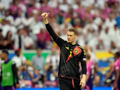 Germany's goalkeeper Manuel Neuer reacts after a Group A match between Germany and Hungary at the Euro 2024 soccer tournament in Stuttgart, Germany, Wednesday, June 19, 2024. (AP Photo/Matthias Schrader)

- XEURO2024X