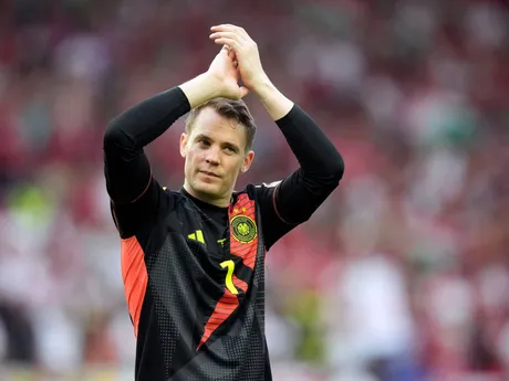 Germany's goalkeeper Manuel Neuer reacts after a Group A match between Germany and Hungary at the Euro 2024 soccer tournament in Stuttgart, Germany, Wednesday, June 19, 2024. (AP Photo/Matthias Schrader)

- XEURO2024X