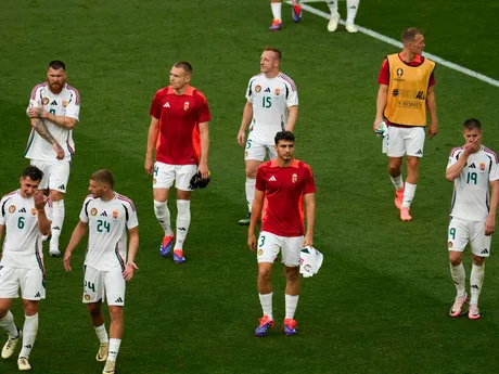 Hungary players react after a 2-0 loss to Germany in a Group A match at the Euro 2024 soccer tournament in Stuttgart, Germany, Wednesday, June 19, 2024. (AP Photo/Themba Hadebe)

- XEURO2024X
