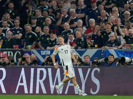 Florian Wirtz oslavuje gól v zápase Nemecko - Škótsko na EURO 2024.