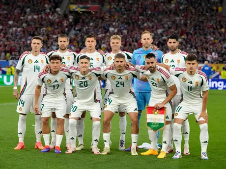 Futbalisti Maďarska v zápase Škótsko - Maďarsko na EURO 2024.