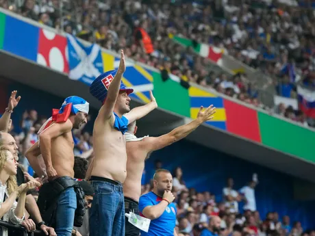 Fanúšikovia v zápase Slovensko - Ukrajina v skupine E na EURO 2024 (ME vo futbale).