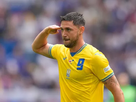 Roman Jaremčuk oslavuje gól v zápase Slovensko - Ukrajina v skupine E na EURO 2024 (ME vo futbale).