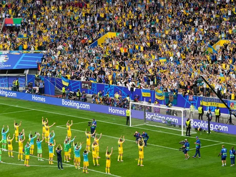 Radosť hráčov Ukrajiny po výhre nad Slovenskom v zápase skupiny E na EURO 2024 (ME vo futbale).
