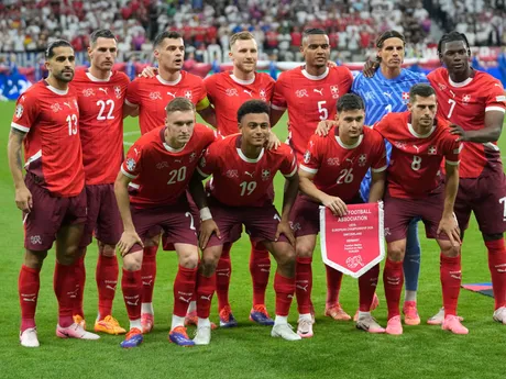 Futbalisti Švajčiarska v zápase Švajčiarsko - Nemecko na EURO 2024. 