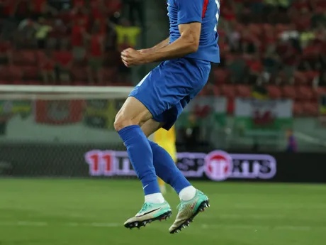László Bénes sa teší po strelenom góle v zápase Slovensko - Wales v príprave na EURO 2024.