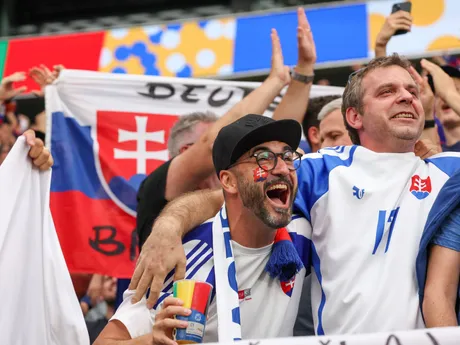 Slovenskí fanúšikovia v zápase Slovensko - Belgicko v skupine E na EURO 2024.
