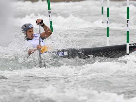 Slovenský vodný slalomár Matej Beňuš počas OH v Paríži 2024.