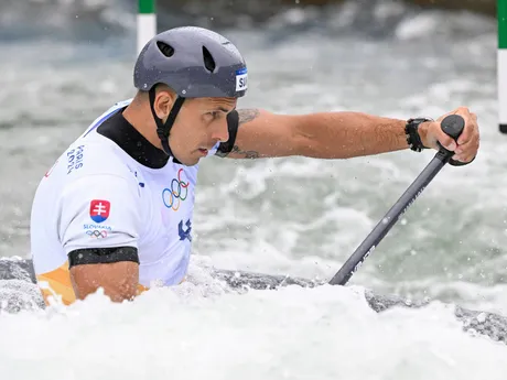 Slovenský vodný slalomár Matej Beňuš počas kvalifikácie na OH v Paríži 2024.