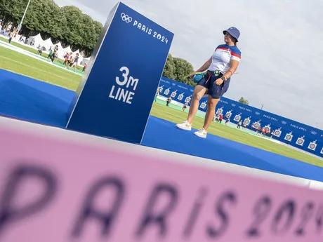 Slovenská lukostreľkyňa Denisa Baránková počas kvalifikácie olympijského luku na OH 2024 v Paríži
