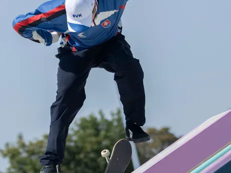 Na snímke slovenský skejtbordista Richard Tury počas kvalifikácie na XXXIII. letných olympijských hrách v Paríži.