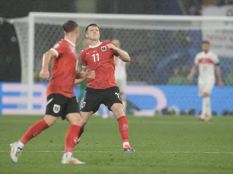 Michael Gregoritsch sa teší po strelenom góle v zápase Rakúsko - Turecko v osemfinále EURO 2024.