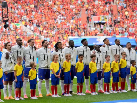 Futbalisti Francúzska v osemfinálovom zápase Francúzsko - Belgicko na EURO 2024 v Nemecku.