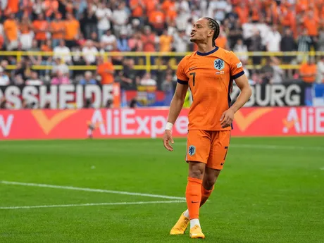 Xavi Simons sa teší po strelenom góle v zápase Holandsko - Anglicko v semifinále EURO 2024.